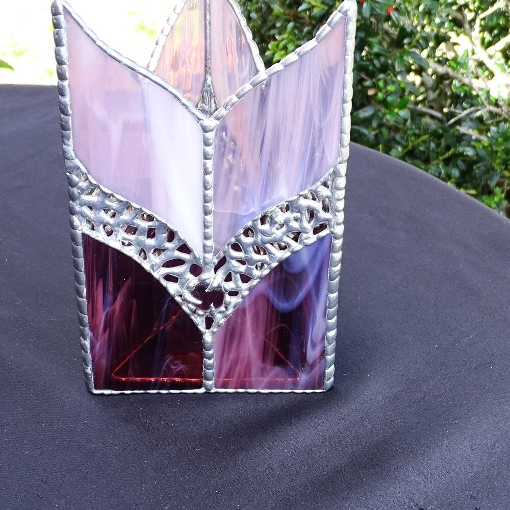 Purple Stained Glass and Silver Votive Candle Holder7